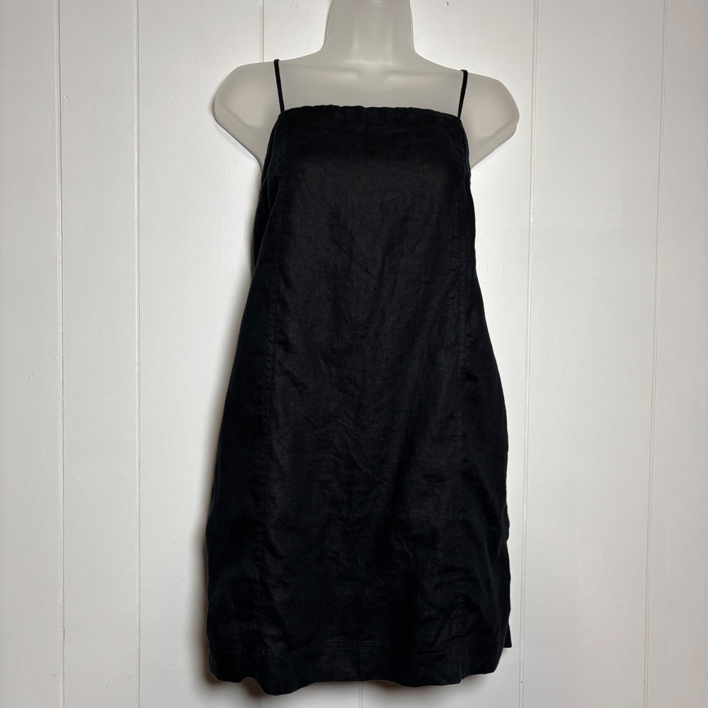 Madewell Black 100% Linen Goldie Mini Shift Dress Size 4 Minimalist LBD Casual